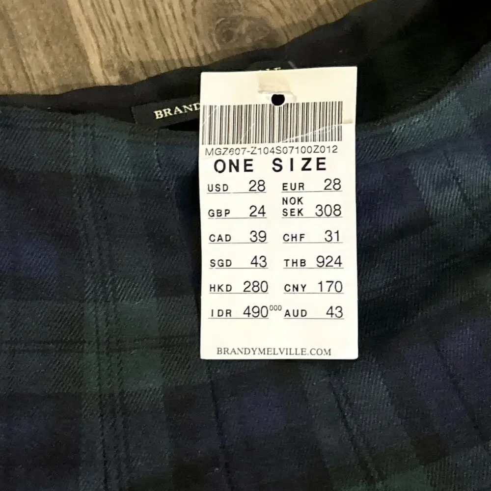 Brandy Melville Plaid Mini School Girl Skirt, One Size, Blue/Green Preppy Retro